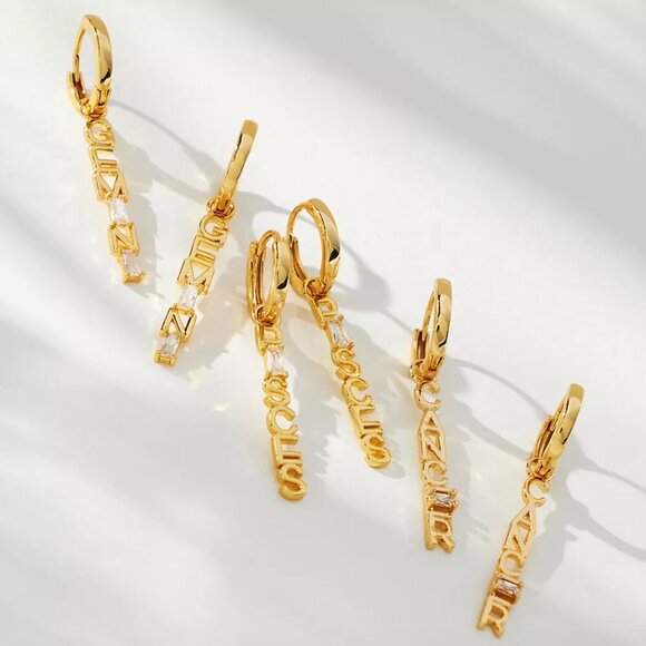 Anthropologie Crystal Gemini Zodiac Charm Huggie Earrings - Picture 2 of 2